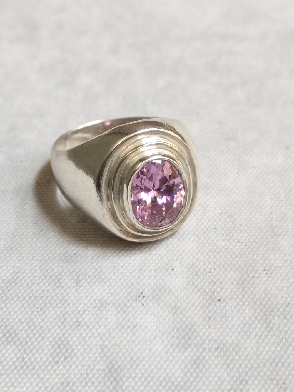 Sterling Silver Ring Pink Topaz Size 7 Oval Bezel Faceted
